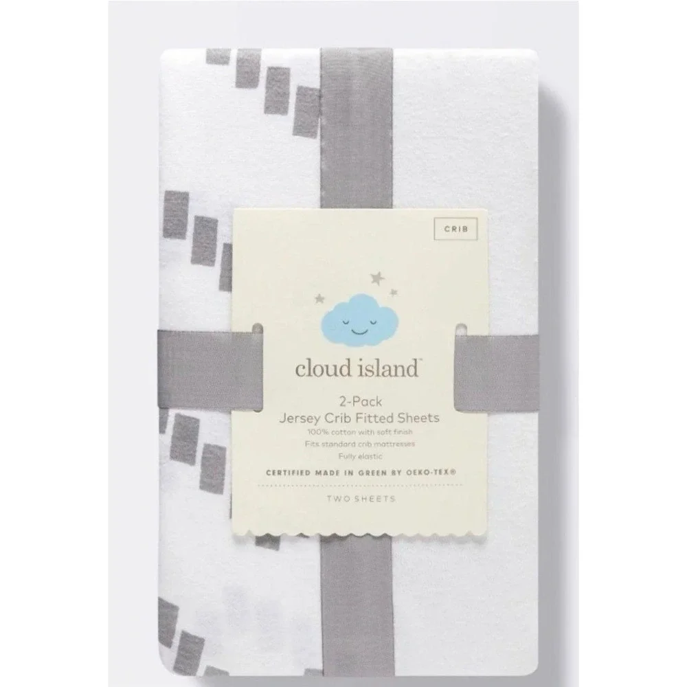 Cloud Island 2-Pack Jersey Crib Fitted Sheets White Gray Geometric 100% Cotton